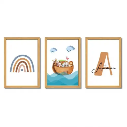 Quadro Personalizado Infantil Bíblico Arca de Noé 33x43 cm