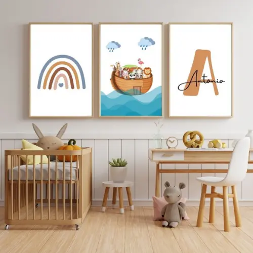 Quadro Personalizado Infantil Bíblico Arca de Noé 33x43 cm