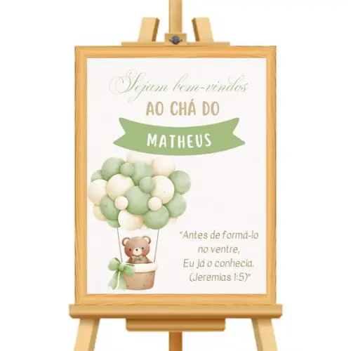 Quadro Personalizado Recepção Chá de Bebê Verde com Moldura