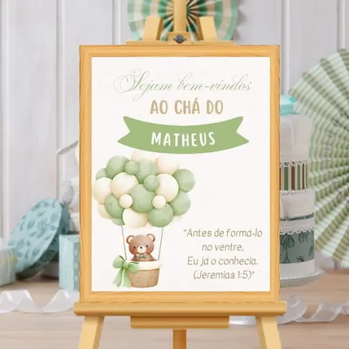 Quadro Personalizado Recepção Chá de Bebê Verde com Moldura