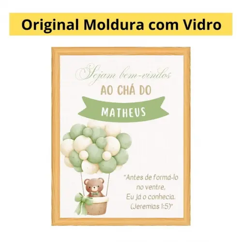 Quadro Personalizado Recepção Chá de Bebê Verde com Moldura