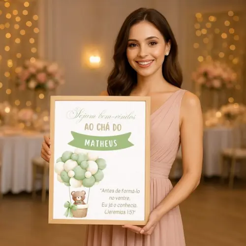 Quadro Personalizado Recepção Chá de Bebê Verde com Moldura