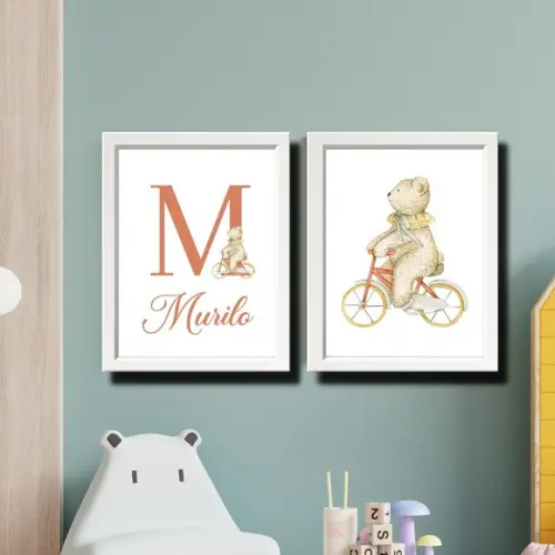 Quadro Quarto de Bebe Urso Minimalista Personalizado 33x43cm
