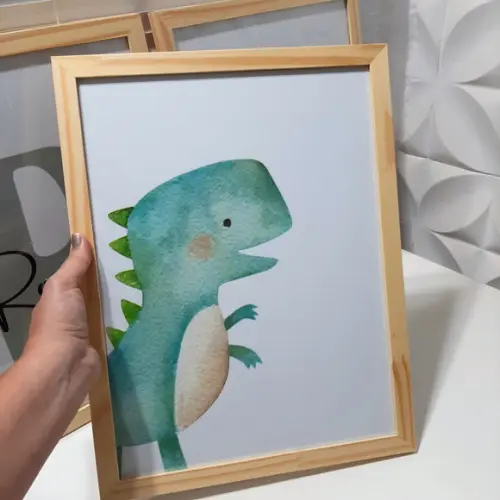 Quadro Quarto de Bebe Personalizado com Nome da Criança Dino