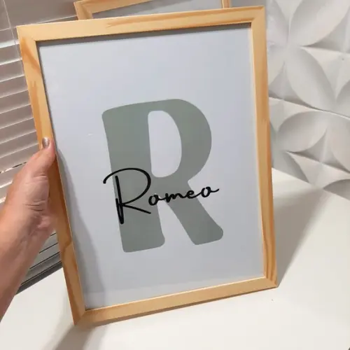 Quadro Quarto de Bebe Personalizado com Nome da Criança Dino