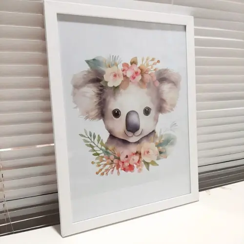 Quadro Quarto de Menina Coala com Flor Aquarela 33x43 cm