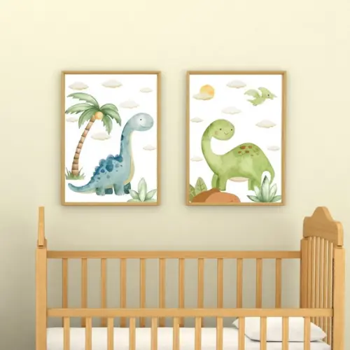 Quadro Quarto de Menino Dinossauro Infantil Moldura c/ Vidro