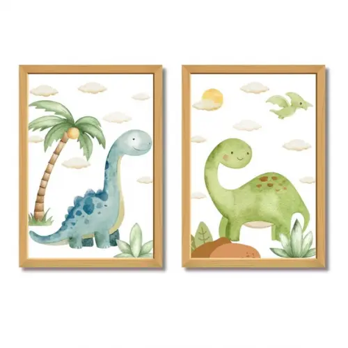 Quadro Quarto de Menino Dinossauro Infantil Moldura c/ Vidro