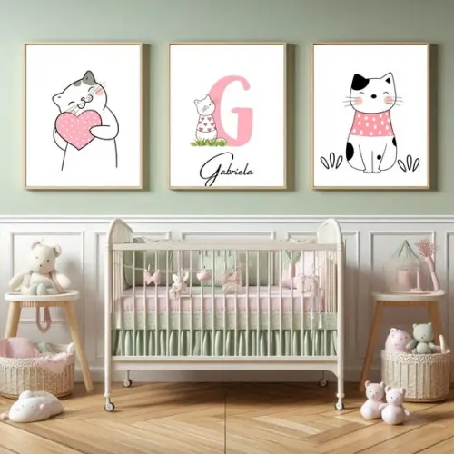 Quadro Quarto Infantil Menina Estilo Lúdico Fofo com Vidro