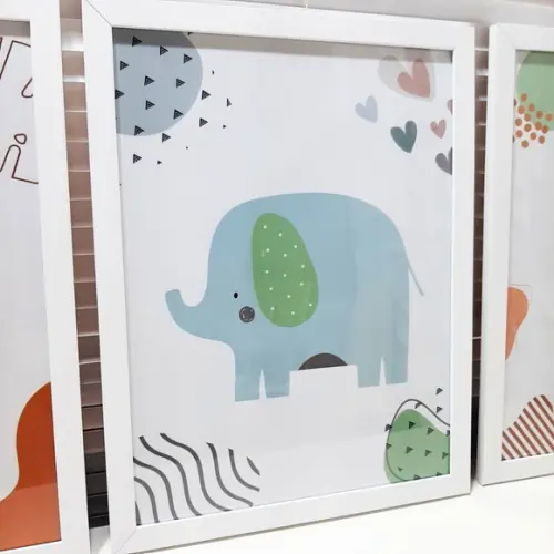 Quadro Quarto Infantil Menino Leao Elefante Girafa Safari
