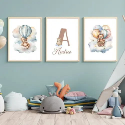 Quadro Quarto Infantil Personalizado Urso Moldura com Vidro