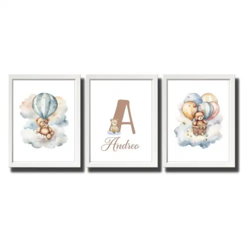 Quadro Quarto Infantil Personalizado Urso Moldura com Vidro