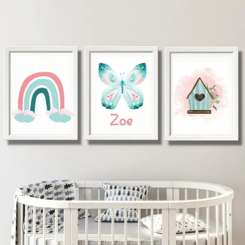 Quadro Quarto Menina Aquarela Personalizado com Nome 33x43