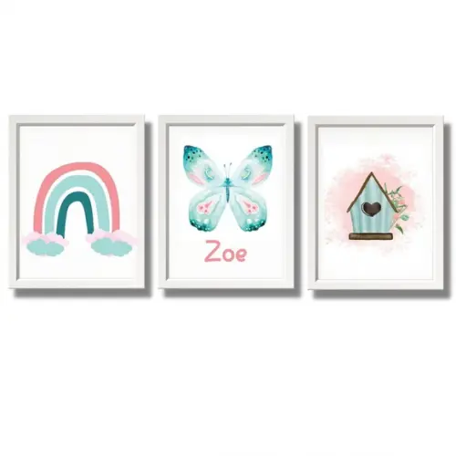 Quadro Quarto Menina Aquarela Personalizado com Nome 33x43
