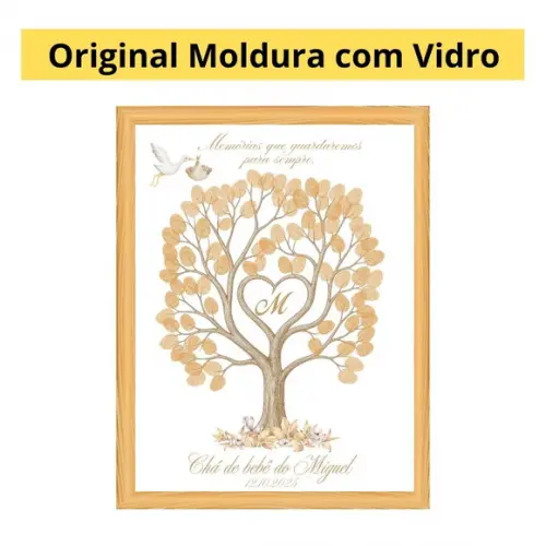 Quadro Recepção Chá Bebê Árvore Digitais com Moldura Vidro