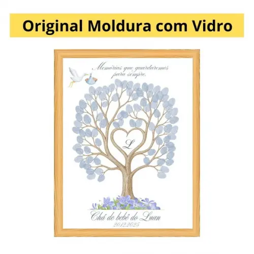 Quadro Recepção Árvore de Digitais Azul Chá de Bebê