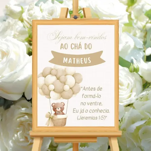 Quadro Recepçao Cha de Bebe Moldura e Vidro
