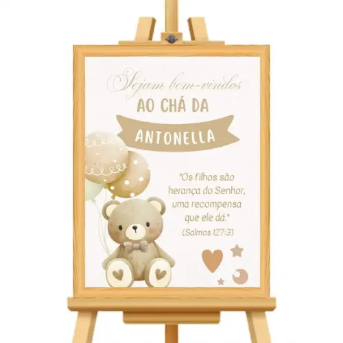 Quadro Recepção Chá de Bebê Urso Boho Neutro Unissex