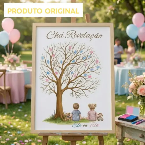 Quadro Recepção Chá Revelação Árvore de Digitais Ele ou Ela