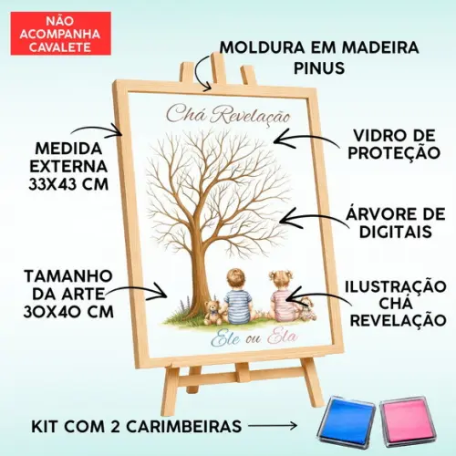 Quadro Recepção Chá Revelação Árvore de Digitais Ele ou Ela