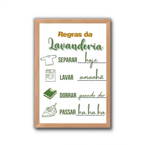 Quadro Regras da Lavanderia com Frases Divertidas com Vidro