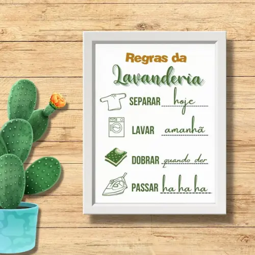 Quadro Regras da Lavanderia com Frases Divertidas com Vidro