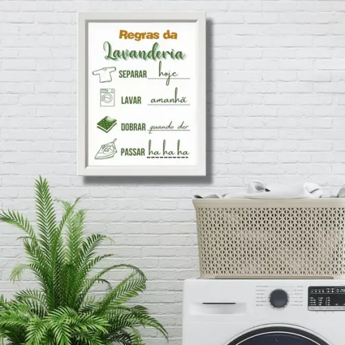 Quadro Regras da Lavanderia com Frases Humor 30x40 com Vidro