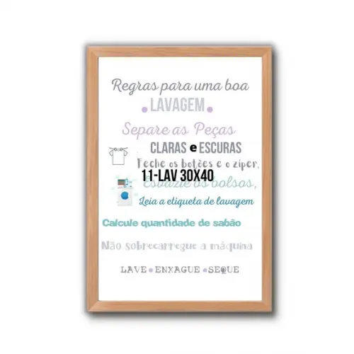 Quadro Regras para Lavanderia com Moldura e Vidro 30x40cm