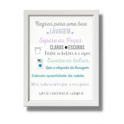 Quadro Regras para Lavanderia com Moldura e Vidro 30x40cm