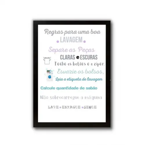 Quadro Regras para Lavanderia com Moldura e Vidro 30x40cm