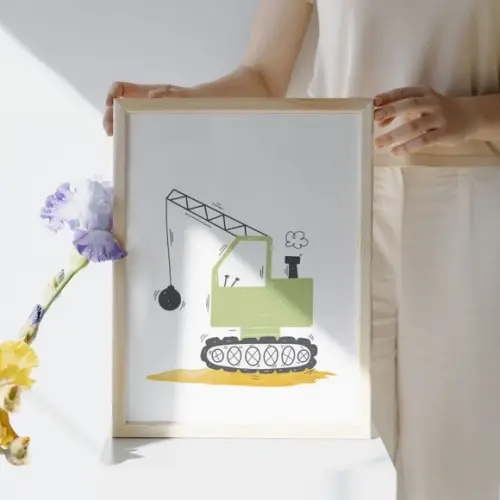 Quadro Retroescavadeira Trator Verde | Moldura com Vidro