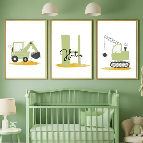Quadro Retroescavadeira Trator Verde | Moldura com Vidro
