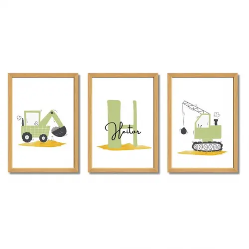 Quadro Retroescavadeira Trator Verde | Moldura com Vidro