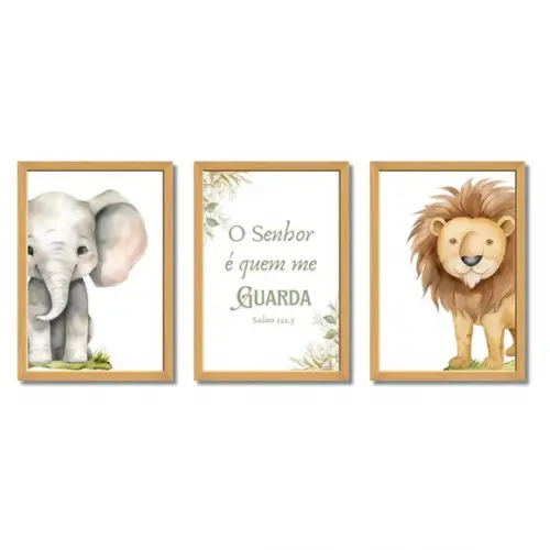 Quadro Safari Baby - Moldura Infantil em Madeira para Quarto
