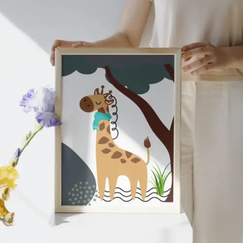Quadro Safari com Animais para Quarto de Bebê | com Vidro