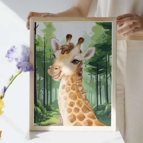 Quadro Safari Infantil com Animais da Selva Moldura e Vidro