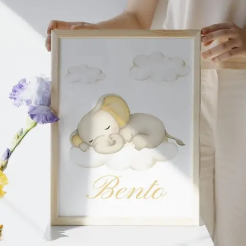 Quadro Tema Elefantinho para Quarto Infantil Unissex Moldura