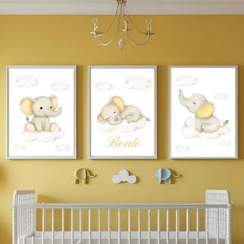 Quadro Tema Elefantinho para Quarto Infantil Unissex Moldura