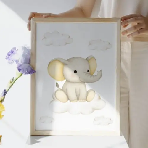 Quadro Tema Elefantinho para Quarto Infantil Unissex Moldura