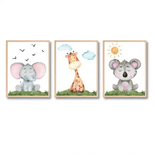 Quadro Tema Safari Moldura Pinus com Vidro 33x43 cm