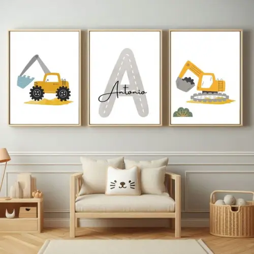 Quadro Trator Amarelo Personalizado para Quarto Bebê | 23x33