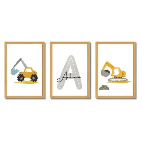 Quadro Trator Amarelo Personalizado para Quarto Bebê | 23x33