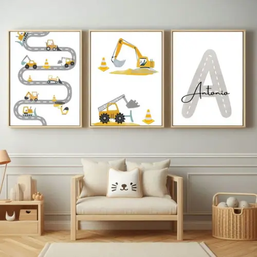 Quadro Trator para Quarto Infantil com Nome do Bebê 23x33 cm