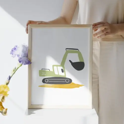 Quadro Trator para Quarto Infantil com Nome do Bebê c/ Vidro