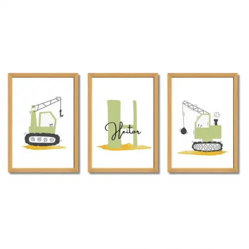 Quadro Trator Verde Quarto de Menino Infantil com Vidro