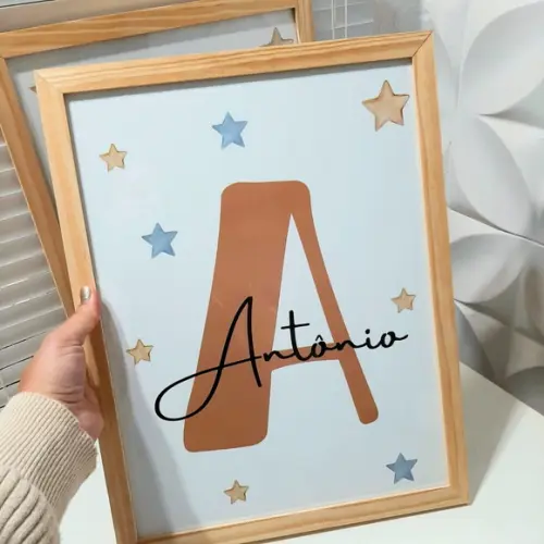 Quadro Urso Personalizado Quarto de Menino Moldura 33x43 cm