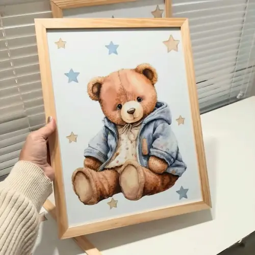 Quadro Urso Personalizado Quarto de Menino Moldura 33x43 cm