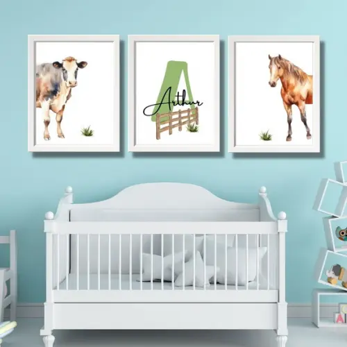 Quadros Animais da Fazenda Personalizado com Nome 23x33 cm