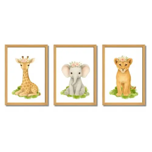 Quadros Animais Flor Quarto de Menina Moldura com Vidro