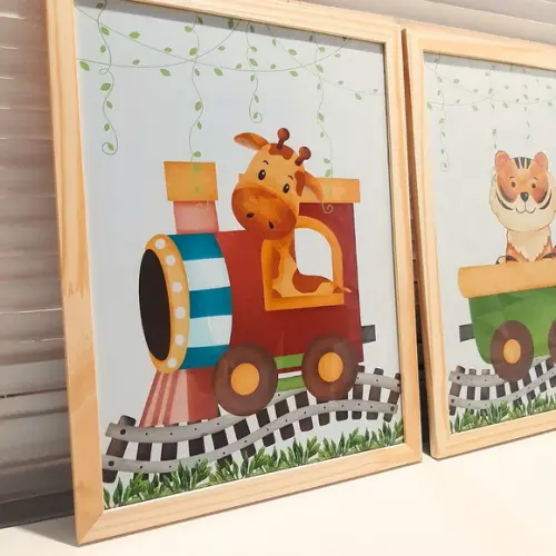 Quadros de Animais Selvagens Safari Aquarela 33x43 com Vidro